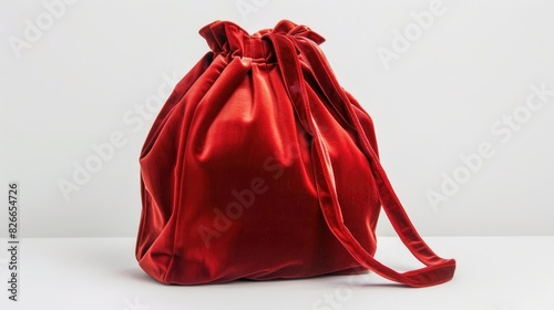 Red velvet bag on a white background