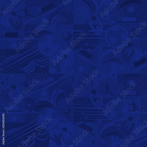 Seamless abstract monochrome blue pattern sports games European championship elements soccer ball icon stars goal 2024 football competition fans web print win player success banner brochure cover shop photo
