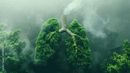 pulmões verdes saudáveis ​​feitos de floresta exuberante fresca simbolizando ar limpo e ilustração do conceito de bem-estar photo