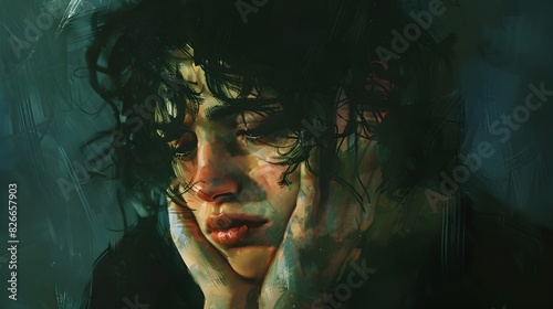 Pensive Portrait of a Man Grappling with Profound Emotional Turmoil in a Moody Cinematic Atmosphere