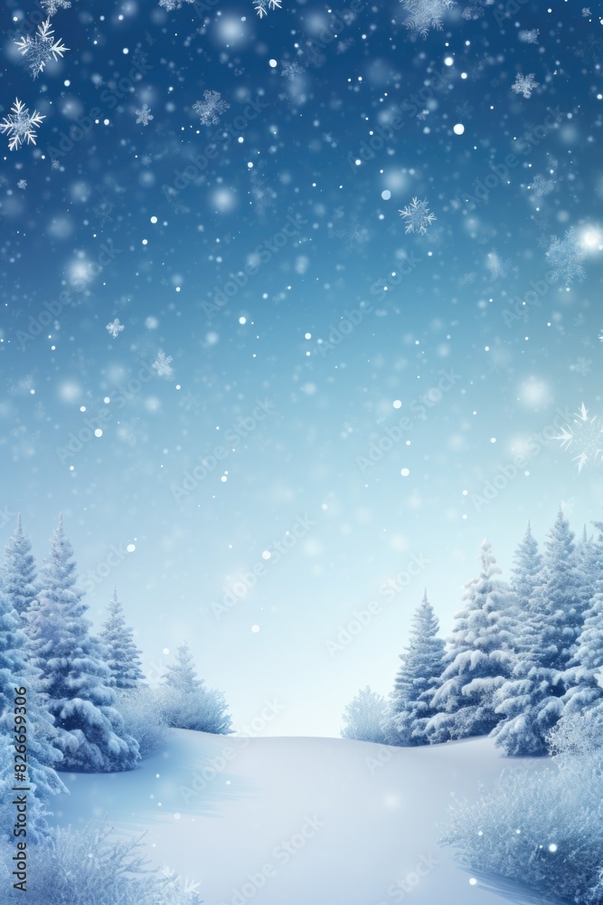 A snowy landscape with trees and a blue sky A snowy landscape with trees and a blue sky