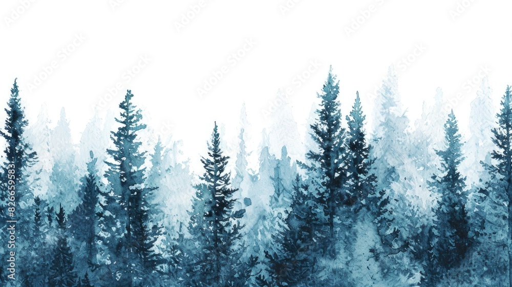 A blue and white painting of a forest with trees A blue and white painting of a forest with trees