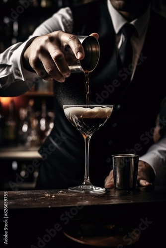 A man is pouring a drink into a glass