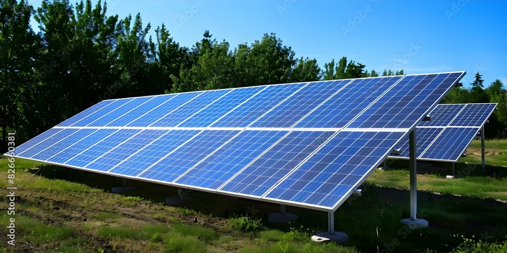 Harnessing Solar Energy: Field of Solar Panels Generating Electricity during Daylight. Concept Solar Energy, Renewable Resources, Electricity Generation, Sustainable Practices, Solar Panel Technology