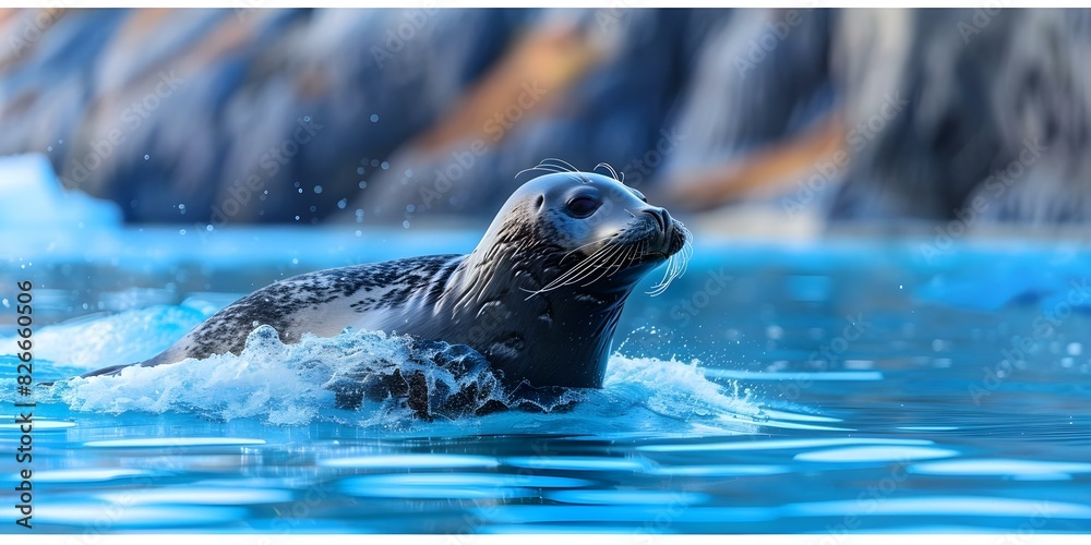 Obraz premium A Weddell seal gracefully glides through the tranquil ocean waters. Concept Marine wildlife, Seal behavior, Ocean ecology, Antarctic animals, Underwater photography