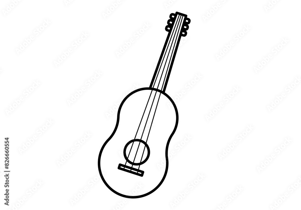 Fototapeta premium Icono negro de guitarra en fondo blanco.