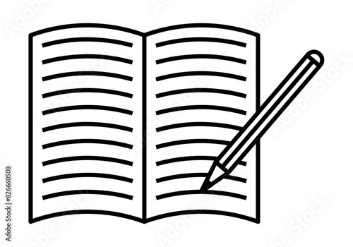 Icono negro de lápiz con libro escribiendo.