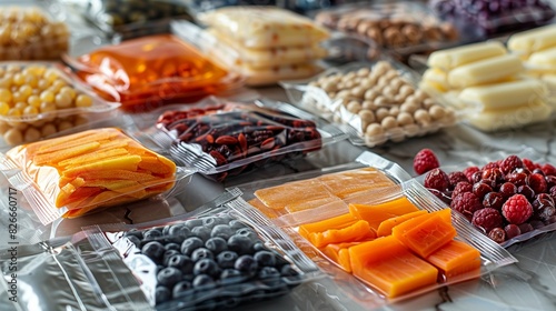 Different types of sachets and pouches, including foil, plastic, and paper options. These are shown in various sizes, suitable for single-serve products. photo