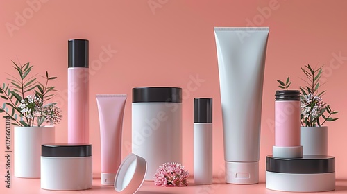 Mockups of cosmetic tubes, often used for lotions, creams, and gels. The tubes come in various sizes and are displayed with different cap styles. photo