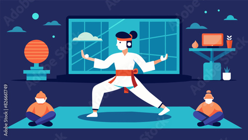 Step into a virtual dojo and master the art of mindbody coordination through a series of martial arts challenges.. Vector illustration