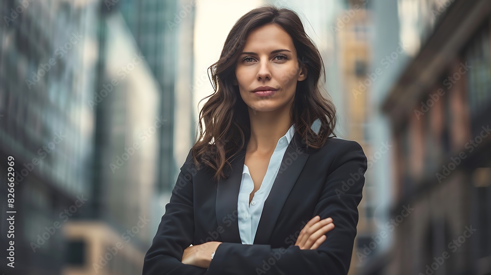 Confident business woman standing with arms crossed in the city Confident business woman standing with arms crossed in the city