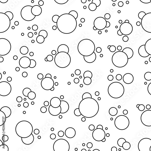 Flying soap bubbles shapes. Seamless pattern. Coloring Page. Bath, shampoo, shaving. Hand drawn style. Vector drawing. Design ornaments.
