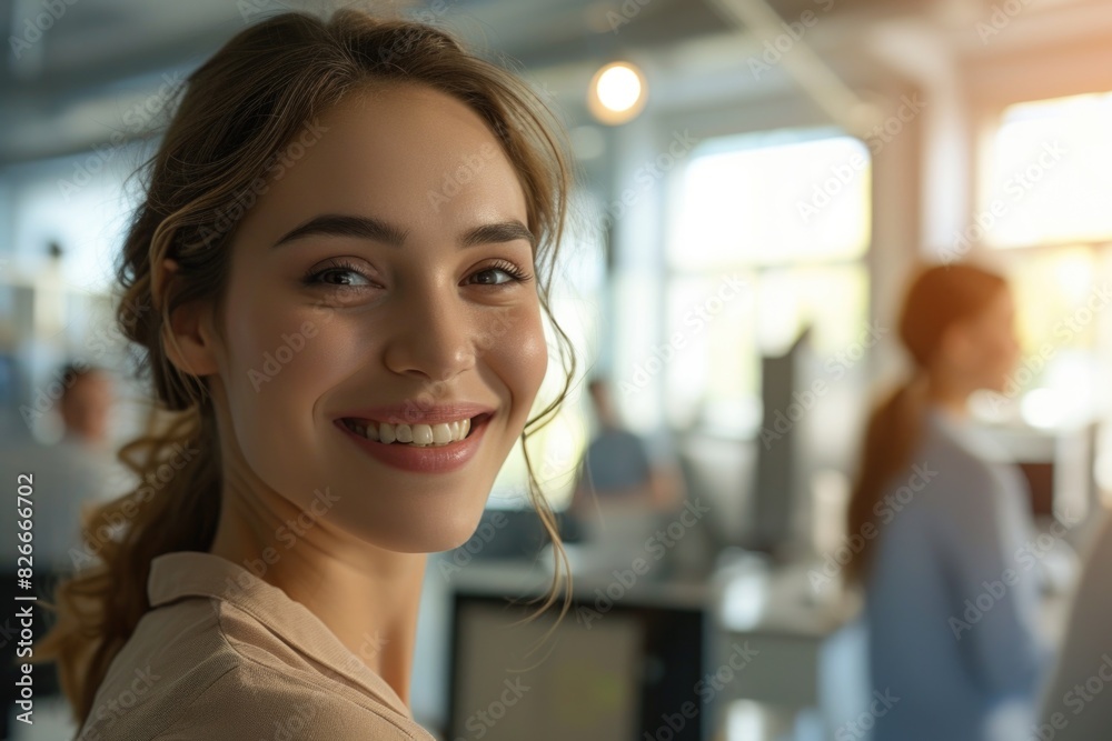 A woman with long hair is smiling at the camera. She is wearing a brown shirt and her hair is in a ponytail A woman with long hair is smiling at the camera. She is wearing a brown shirt and her hair is in a ponytail