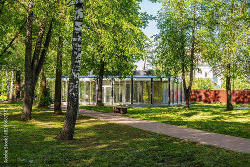 New modern building for small cafe in the park. © Andrey Nikitin