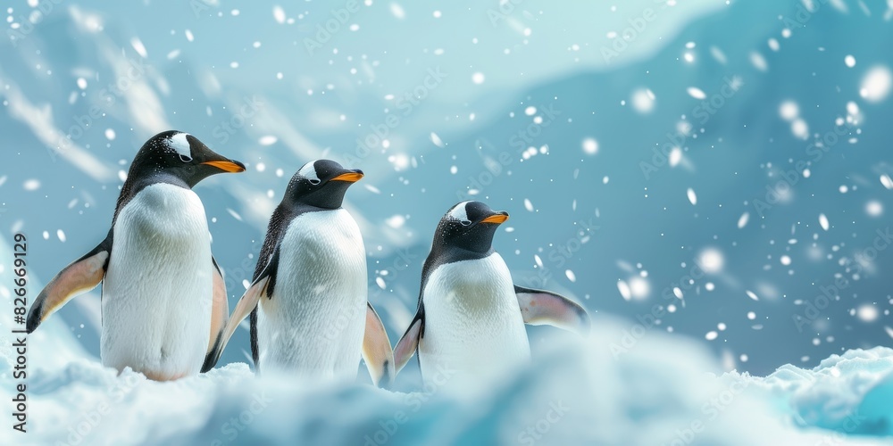 Obraz premium Penguins walking in the snow