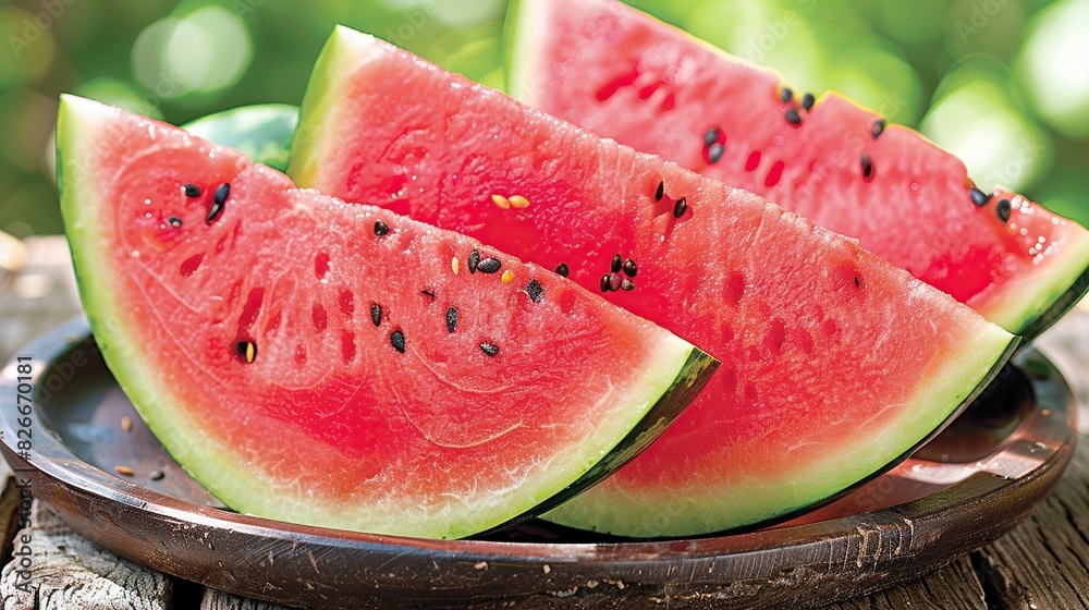 Juicy slices of watermelon. Red watermelon, fresh fruit. Created with Generative AI