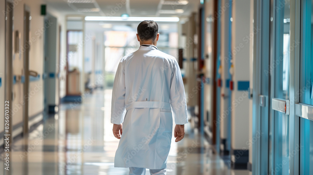 Professional Doctor in Bright Hospital Corridor Professional Doctor in Bright Hospital Corridor