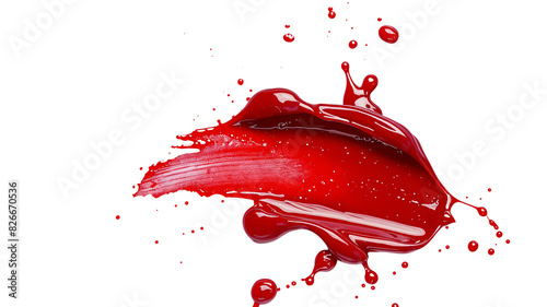 Spilled Red Nail Polish on White Background, isolated on white, top view, clipping path