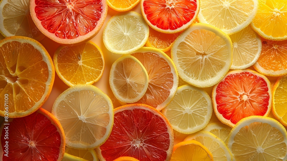 A creative arrangement of circular fruit slices, such as oranges and lemons, displayed on a vibrant background, emphasizing their round shapes and bright colors. A creative arrangement of circular fruit slices, such as oranges and lemons, displayed on a vibrant background, emphasizing their round shapes and bright colors.