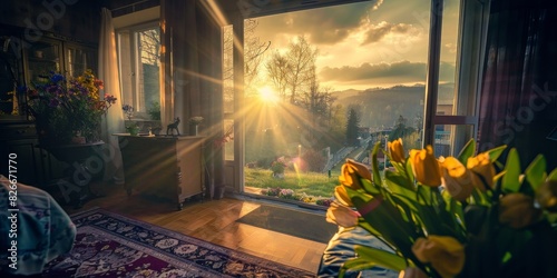 Vase of Flowers by Morning Window. Generative AI photo