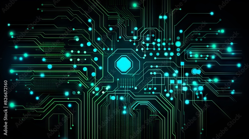 Abstract technology concept featuring a colorful circuit board with high-tech computer elements - vector illustration
