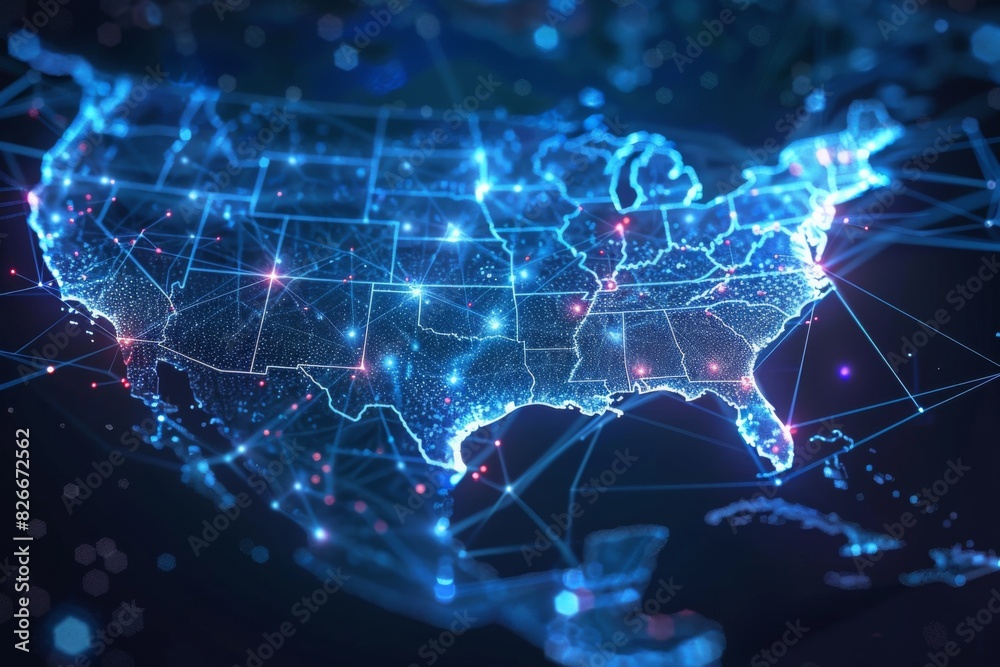 Digital map of america network connectivity created with generative ai Digital map of america network connectivity created with generative ai
