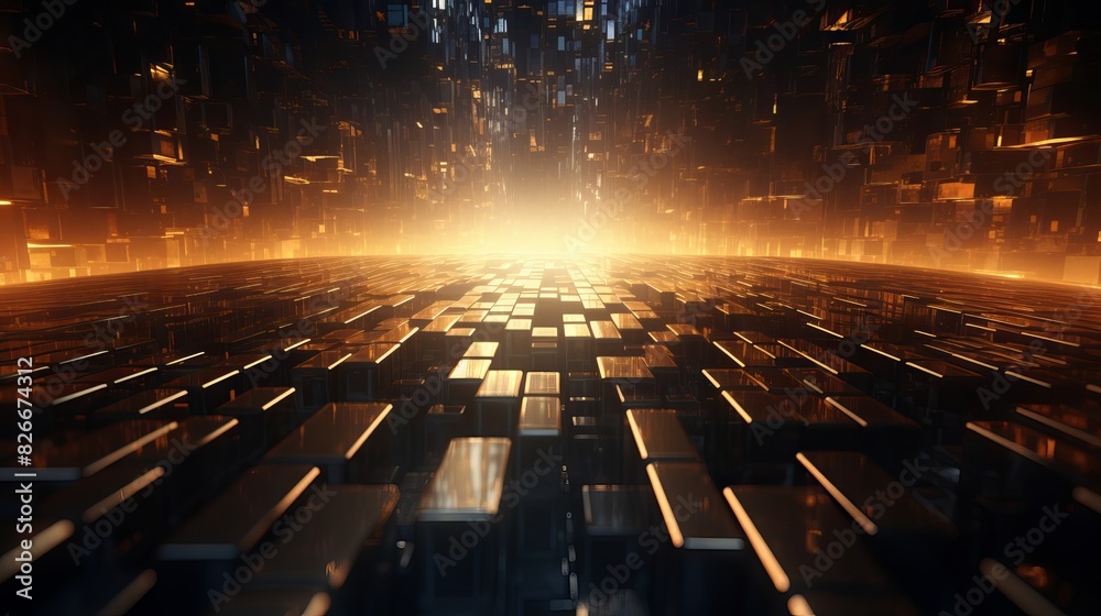Abstract high tech digital technology background with metallic plates and particle effects


