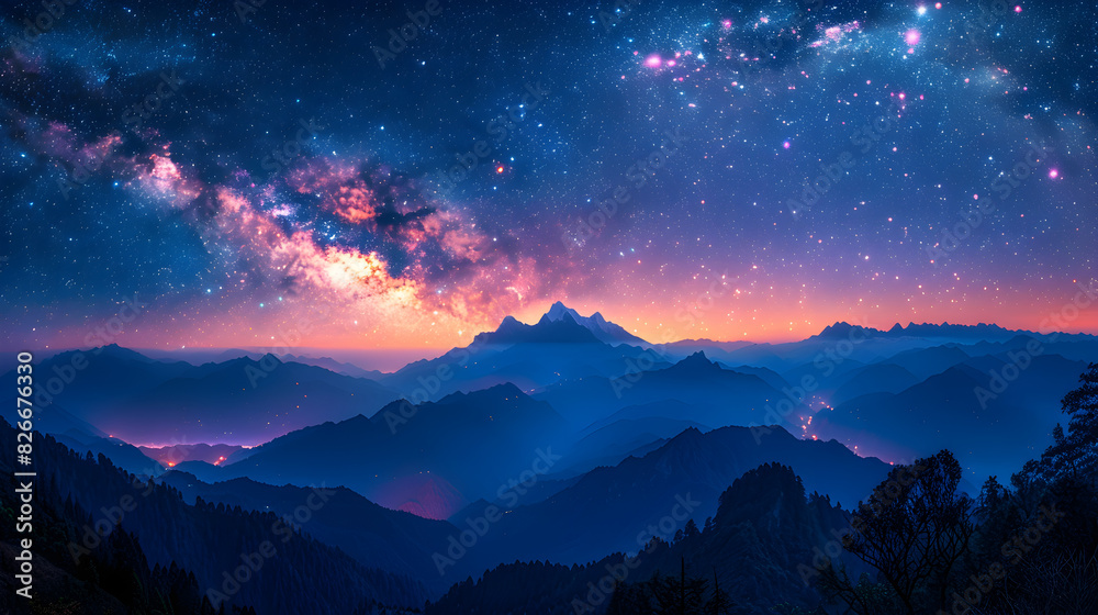 Starry Night Sky over the Majestic Himalayas in Summer Starry Night Sky over the Majestic Himalayas in Summer