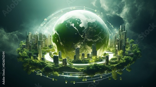 Innovative green technology solution for sustainable energy in urban environments featuring solar panels and wind turbines  