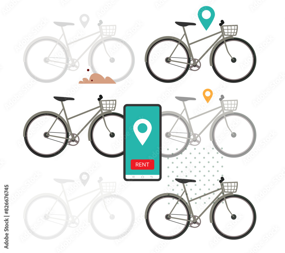 Obraz premium Bicycle Rental Services - Technology Solution - Challenges - Stock Illustration