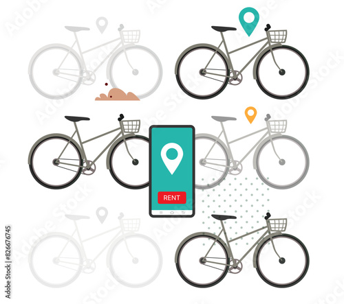 Bicycle Rental Services - Technology Solution - Challenges - Stock Illustration