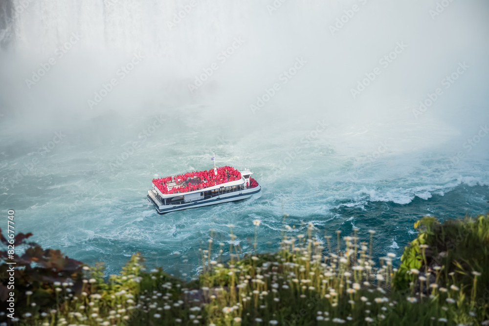 Fototapeta premium Tourist boat on Niagara Falls. Ontario, Canada.