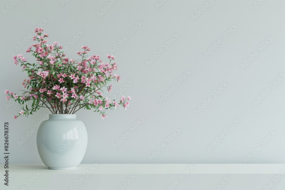 White Vase With Pink Flowers on White Shelf