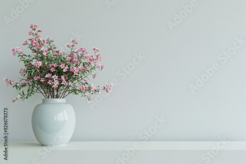 White Vase With Pink Flowers on White Shelf