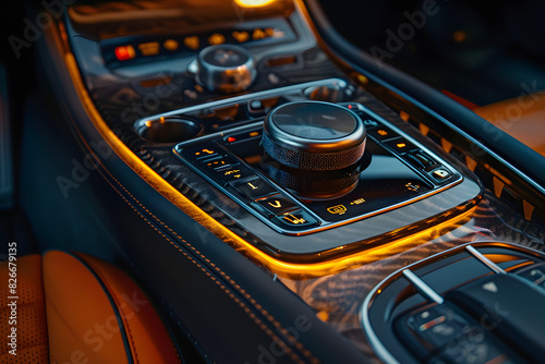 Car interior gearshift close-up