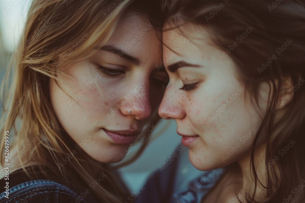 Young lesbian couple kissing on nature. Sunshine, ocean and sand. Caucasian LGBTQ couple spending time together in nature. Lesbian lifestyle concept. Summer vacation. Freedom and pride LGBT people Young lesbian couple kissing on nature. Sunshine, ocean and sand. Caucasian LGBTQ couple spending time together in nature. Lesbian lifestyle concept. Summer vacation. Freedom and pride LGBT people
