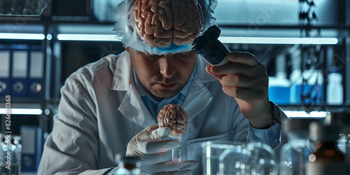 Scientist involved in medical research of brain while wearing glasses, Scientist Exploring Brain Dynamics A Medical Research Perspective photo
