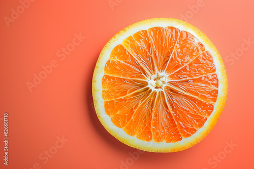 Sliced orange on solid coral background.