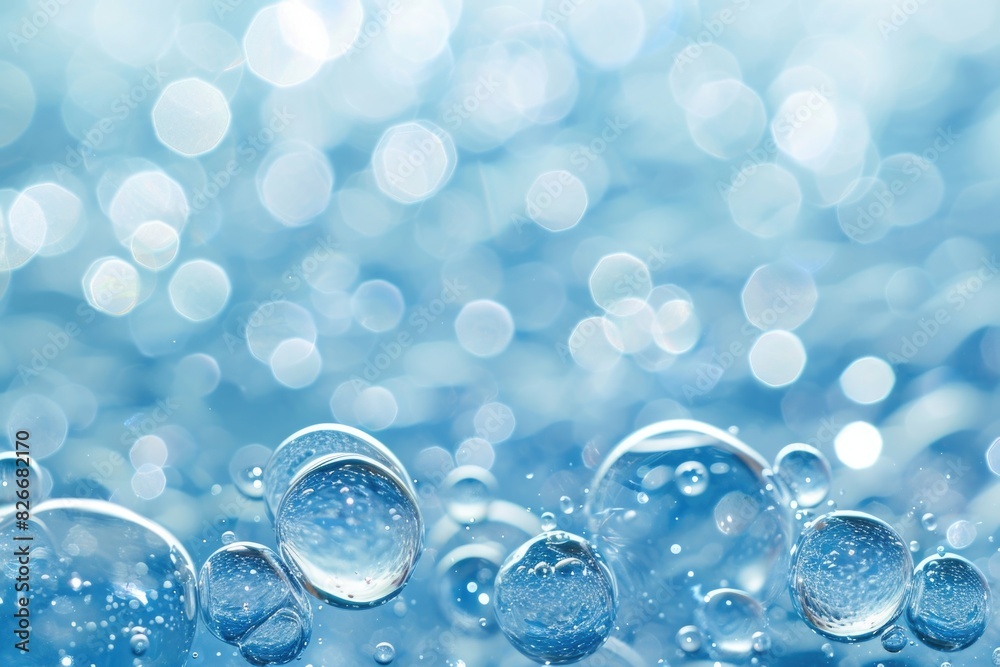 A large number of small, clear, and shiny water droplets. The droplets are scattered throughout the image, creating a sense of movement and fluidity