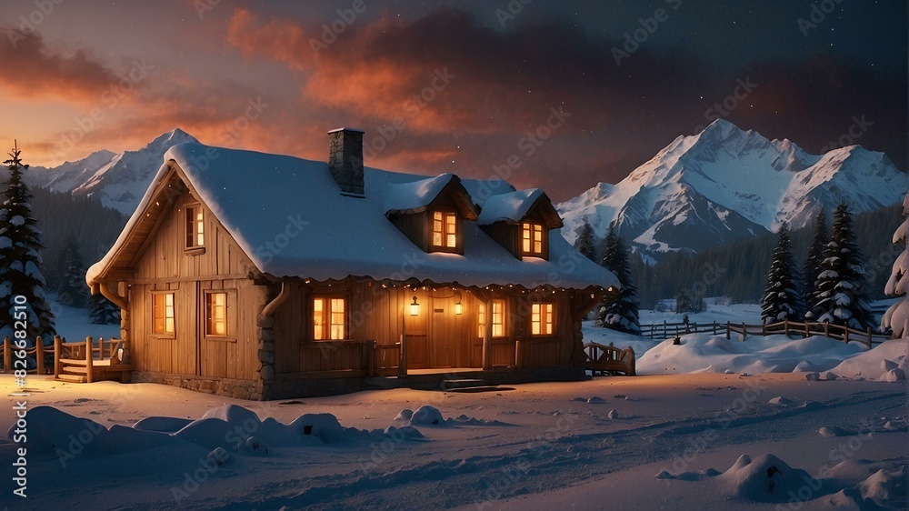 Cozy Snowy Cabin in Winter Wonderland