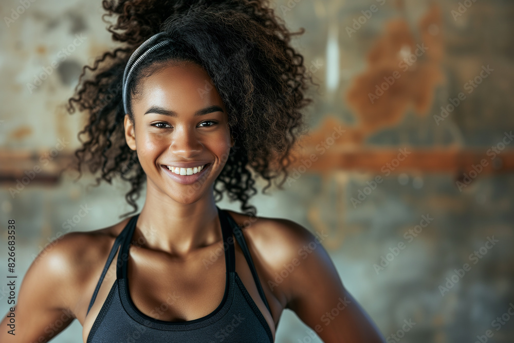 Young African American Dark Skin Woman with an Attractive Smile and Posing Confidently for the Camera, happily smiling mixed-raced afro hair female athlete professional trainer, gym fitness instructor Young African American Dark Skin Woman with an Attractive Smile and Posing Confidently for the Camera, happily smiling mixed-raced afro hair female athlete professional trainer, gym fitness instructor