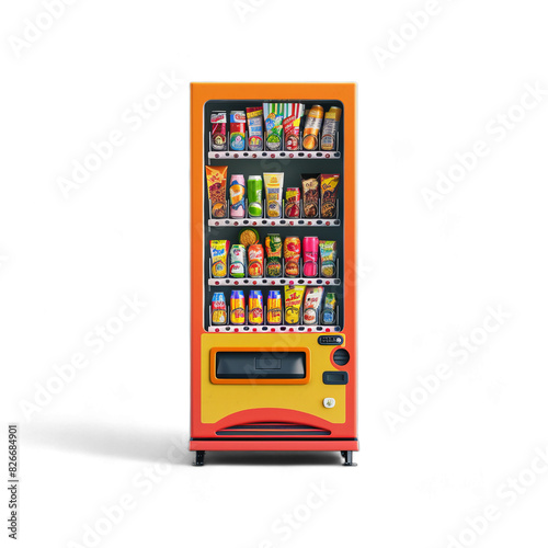 Colorful Vending Machine Filled with Snacks and Drinks, Isolated on Transparent Background, PNG.