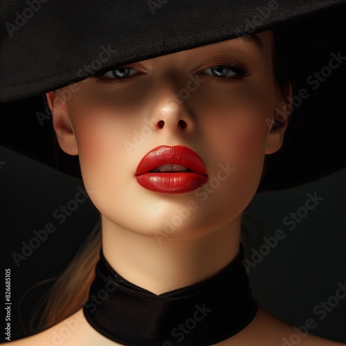 Fashion Model Beauty Portrait with Elegant Black Hat. © Jordi
