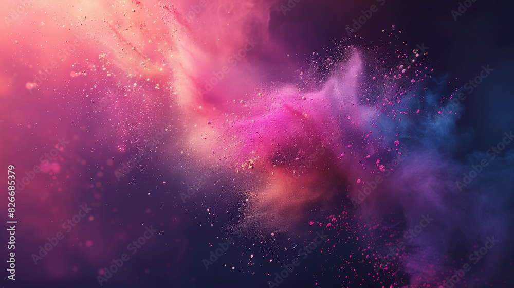 Obraz premium A vibrant, cosmic-like scene with swirling pink, purple, and blue hues, resembling a colorful nebula with scattered sparkling stars against a dark background.