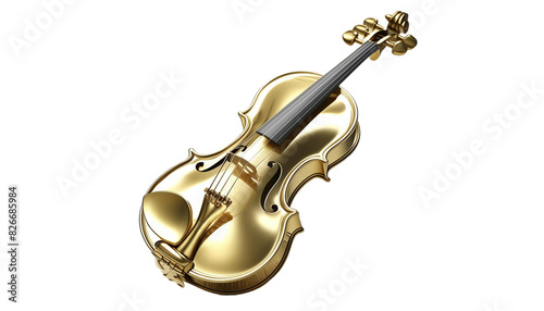 Golden violin. Isolated illustration of the musical instrument, metallic effect.