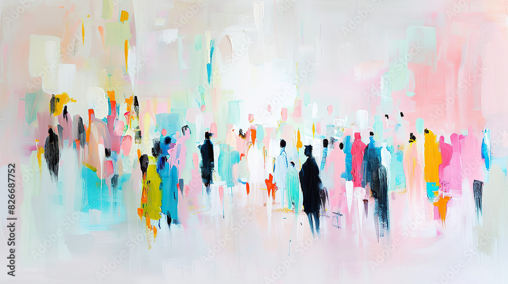 People silhouettes and abstract colorful background 