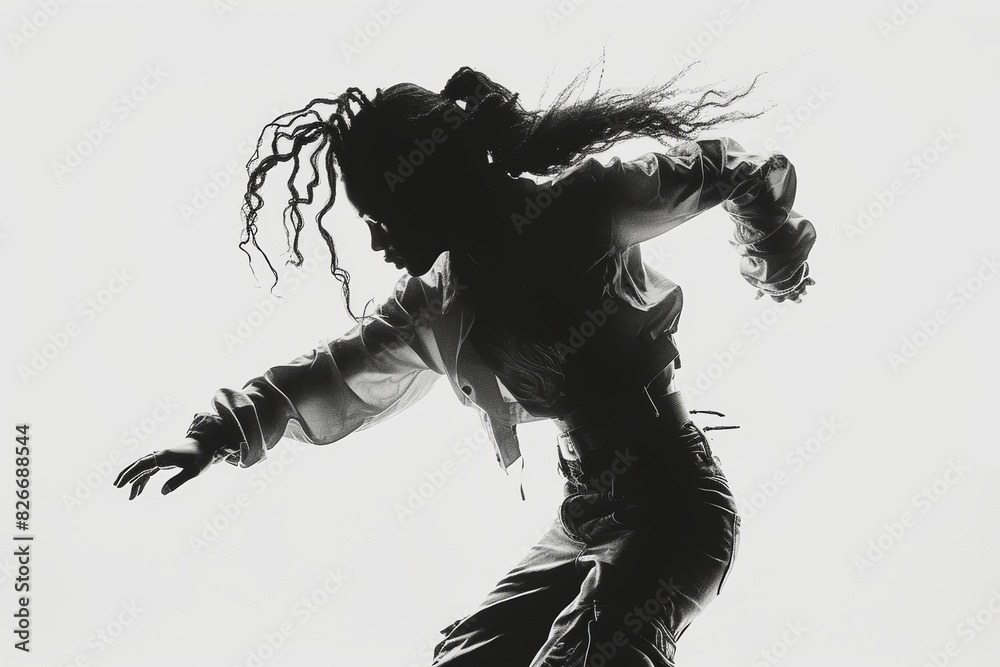 Obraz premium Silhouette of a street dancer in expressive pose with high-key lighting