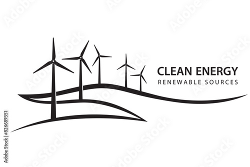 renewable energy icon with wind turbines isolated on white background