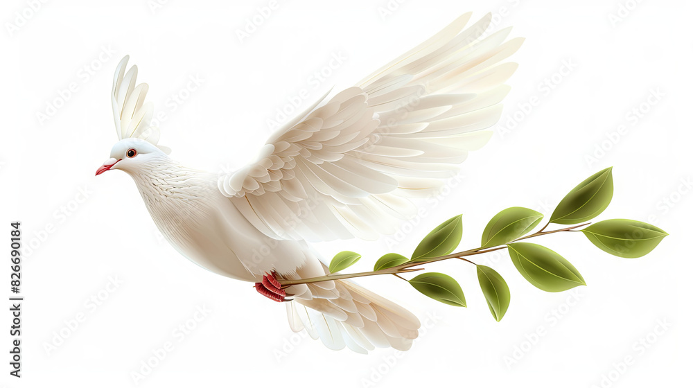 Obraz premium A white dove holding an olive branch, a symbol of peace