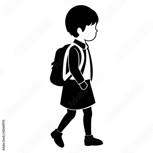 student with uniform vector silhouette illustration